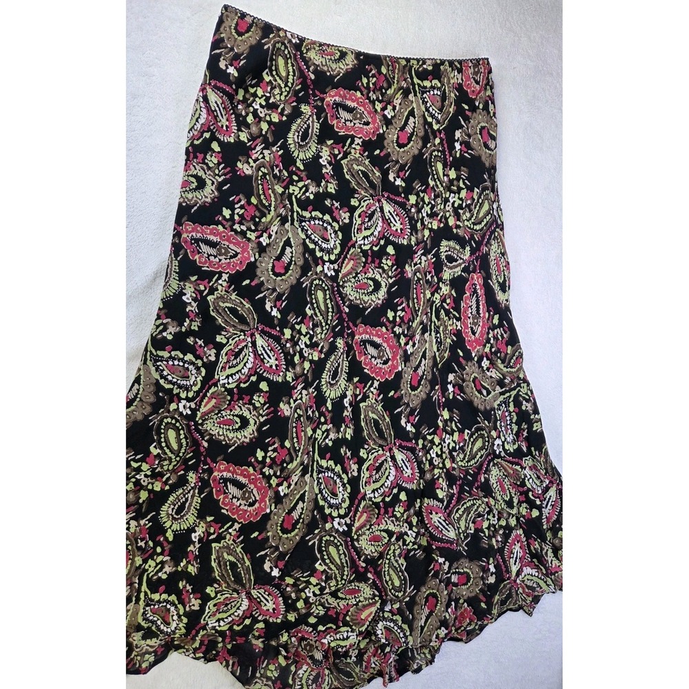 Boho Paisley Midi Skirt Size 16 Flowy Lined Style & Co A Line Lined Black Pink